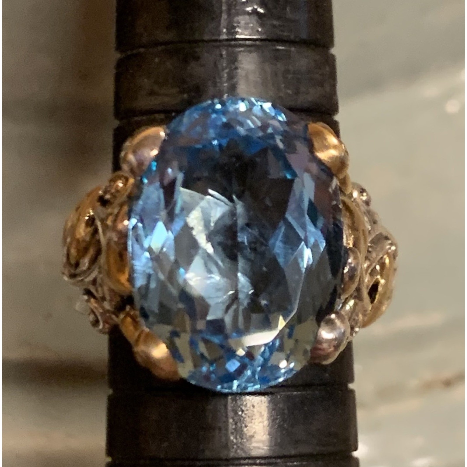 Barbara Bixby Ring Size 8 18k & Sterling Silver Blue Topaz Zen Garden Vine